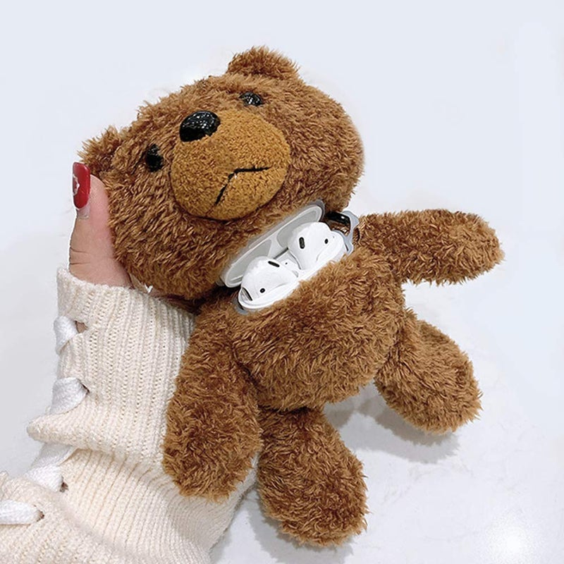 Guppy for AirPods Case Girls 3D Cartoon Cute Teddy Bear Doll Plush Fluffy Warm Carrying Case Soft Protective AirPod Case Cover Accessories for Airpods 1 & 2 - Image 1